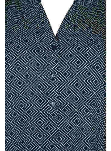 Langarm Bluse mit Print und V-Ausschnitt, Blue Graphic, Packshot image number 2