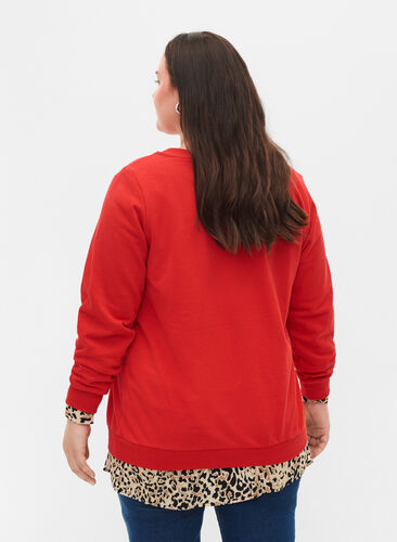 Baumwollsweatshirt mit Textprint, Chinese Red, Model image number 1