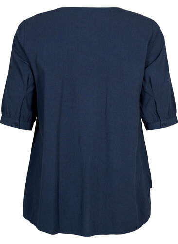 FLASH - Bluse aus Baumwolle mit halblangen Ärmeln, Navy Blazer, Packshot image number 1