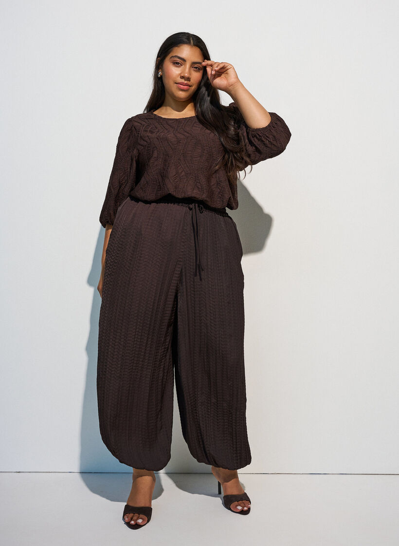 Bluse mit Struktur und 3/4-&Auml;rmeln, Braun, Model image number 1