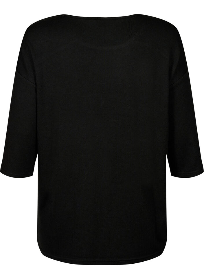 Bluse mit 3/4-Ärmeln und Spitzendetail, Black, Packshot image number 1