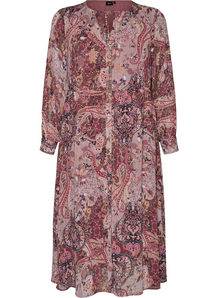 Midikleid mit Paisley-Muster und elastischem Bund, Lila, Packshot image number 0