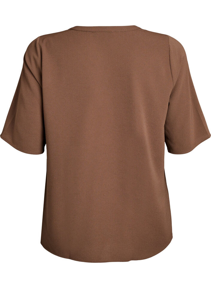 Kurzärmlige Bluse mit V-Ausschnitt, Braun, Packshot image number 1