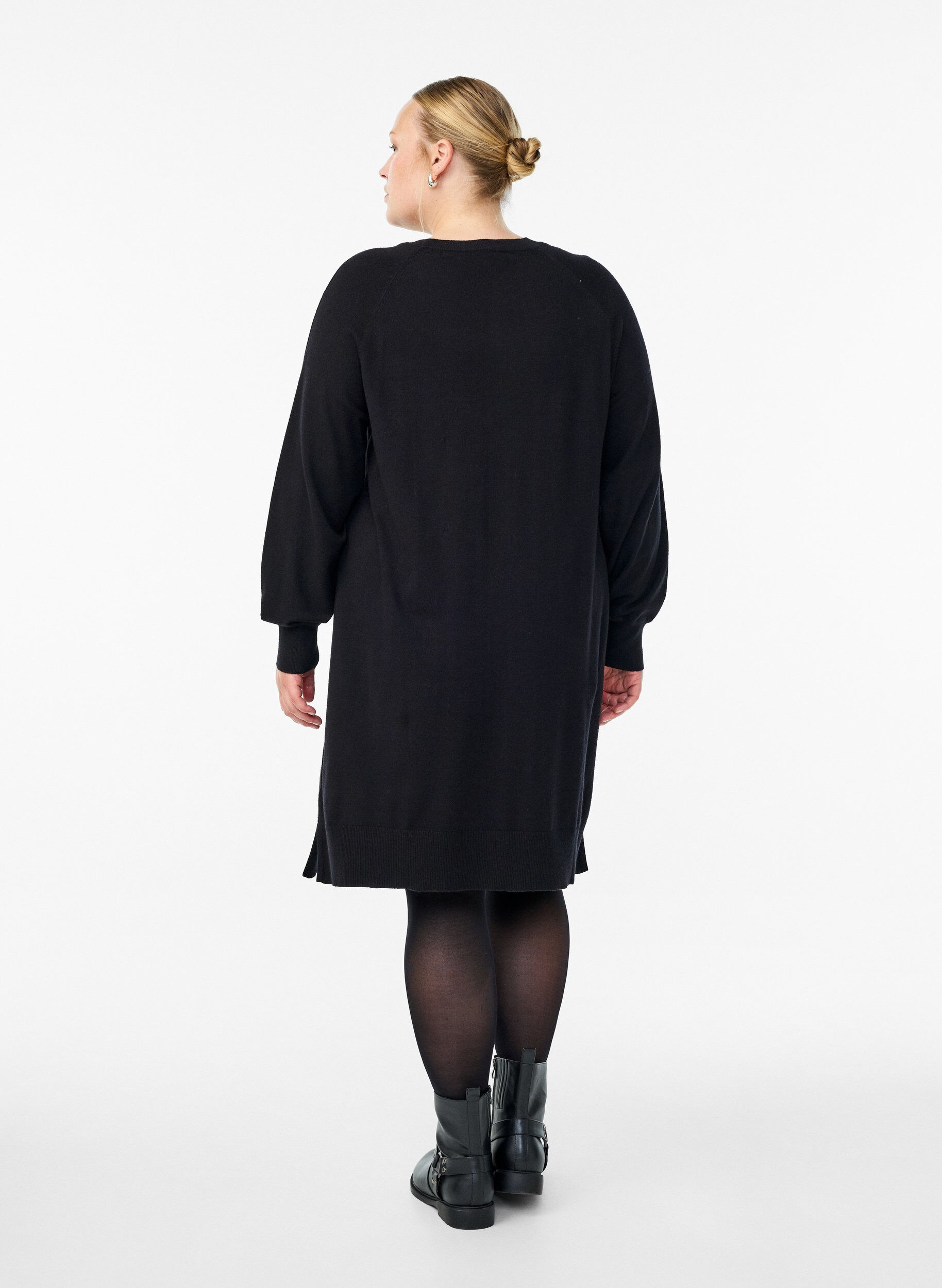 Zizzi Strickkleid mit Raglan&auml;rmeln und Mittelnaht, Schwarz, Model image number 2