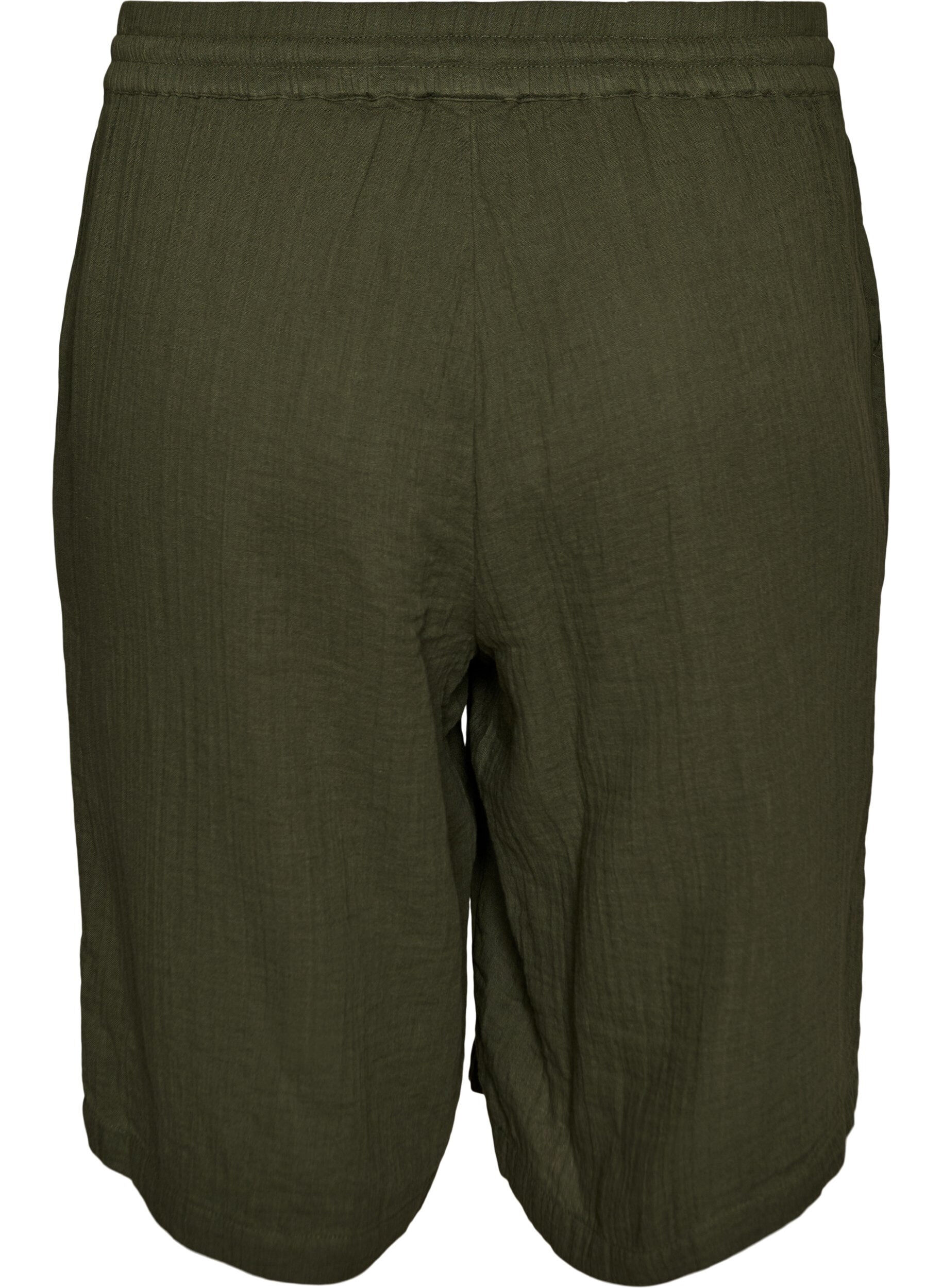 Zizzi Lockere Shorts aus Baumwollmusselin mit hoher Taille, Gr&uuml;n, Packshot image number 1