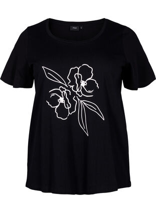 Baumwoll-T-Shirt mit Motiv, Black w. Flower, Packshot image number 0