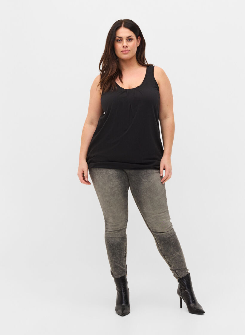 Baumwolltop mit Rundhalsausschnitt und Spitzensaum, Black, Model image number 2