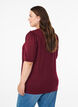 Bluse mit Knopfdetail und kurzen Puffärmeln, Dunkles Bordeaux, Model image number 2