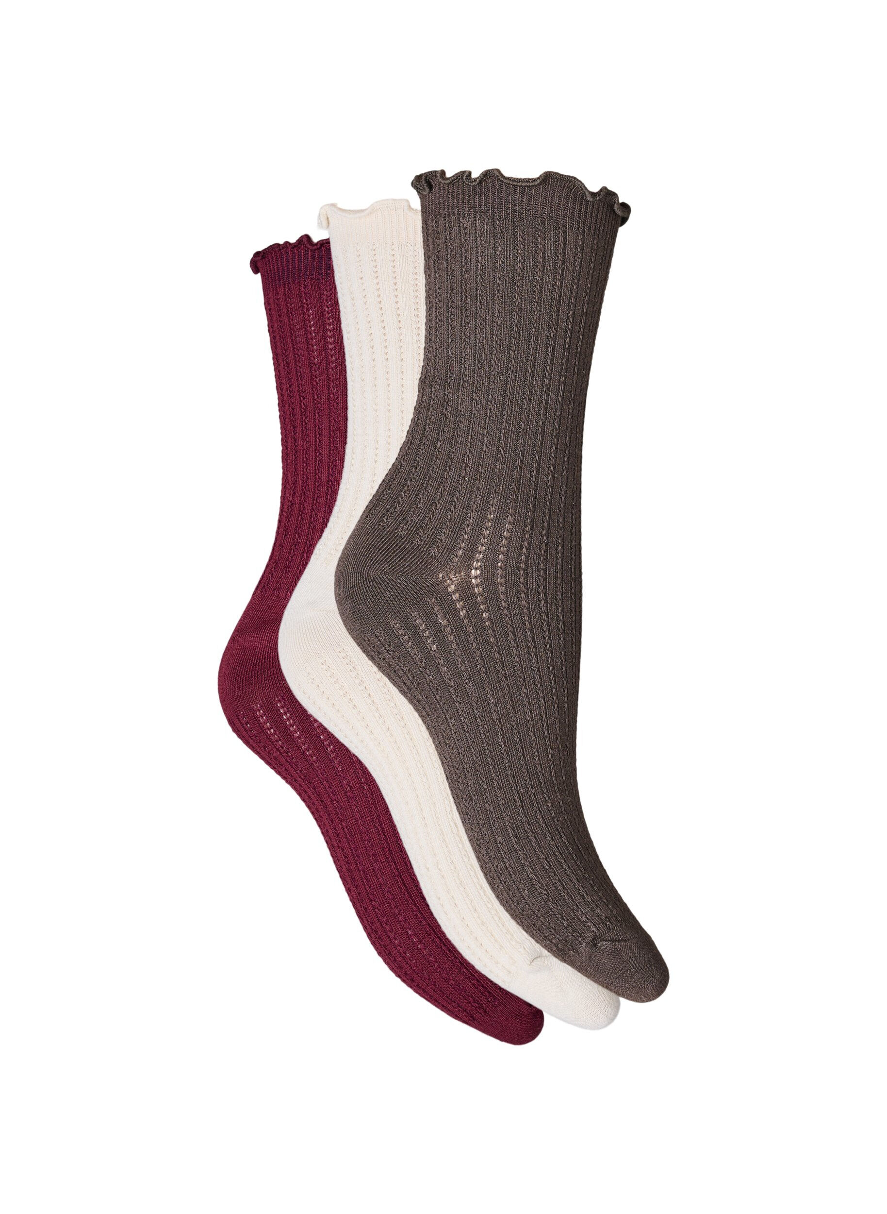 Zizzi 3er-Pack gerippte Socken mit Wellenkante, Braun, Packshot image number 1