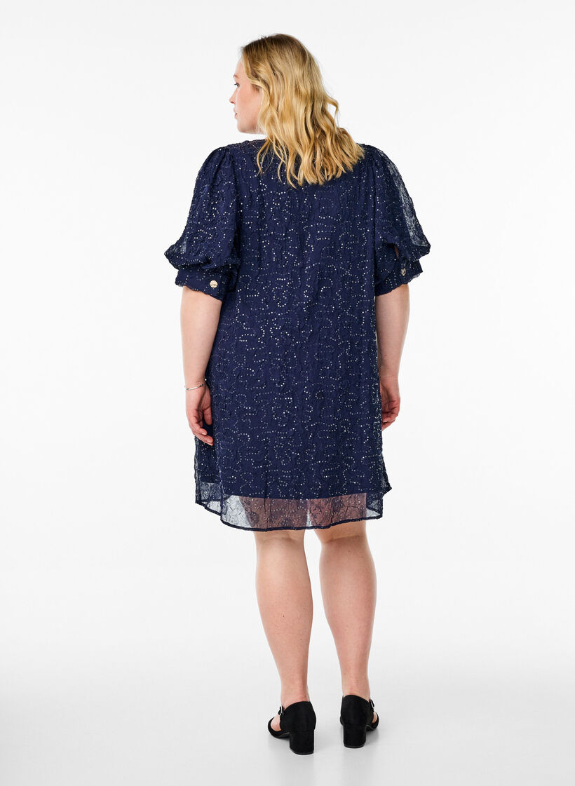 Kurzes Festkleid mit Pailletten, Blau, Model image number 2