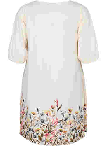 Kurzärmeliges Kleid aus Viskose mit Blumendruck, Off White Flower, Packshot image number 1