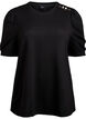 Bluse mit Knopfdetail und kurzen Puff&auml;rmeln, Schwarz, Packshot image number 0