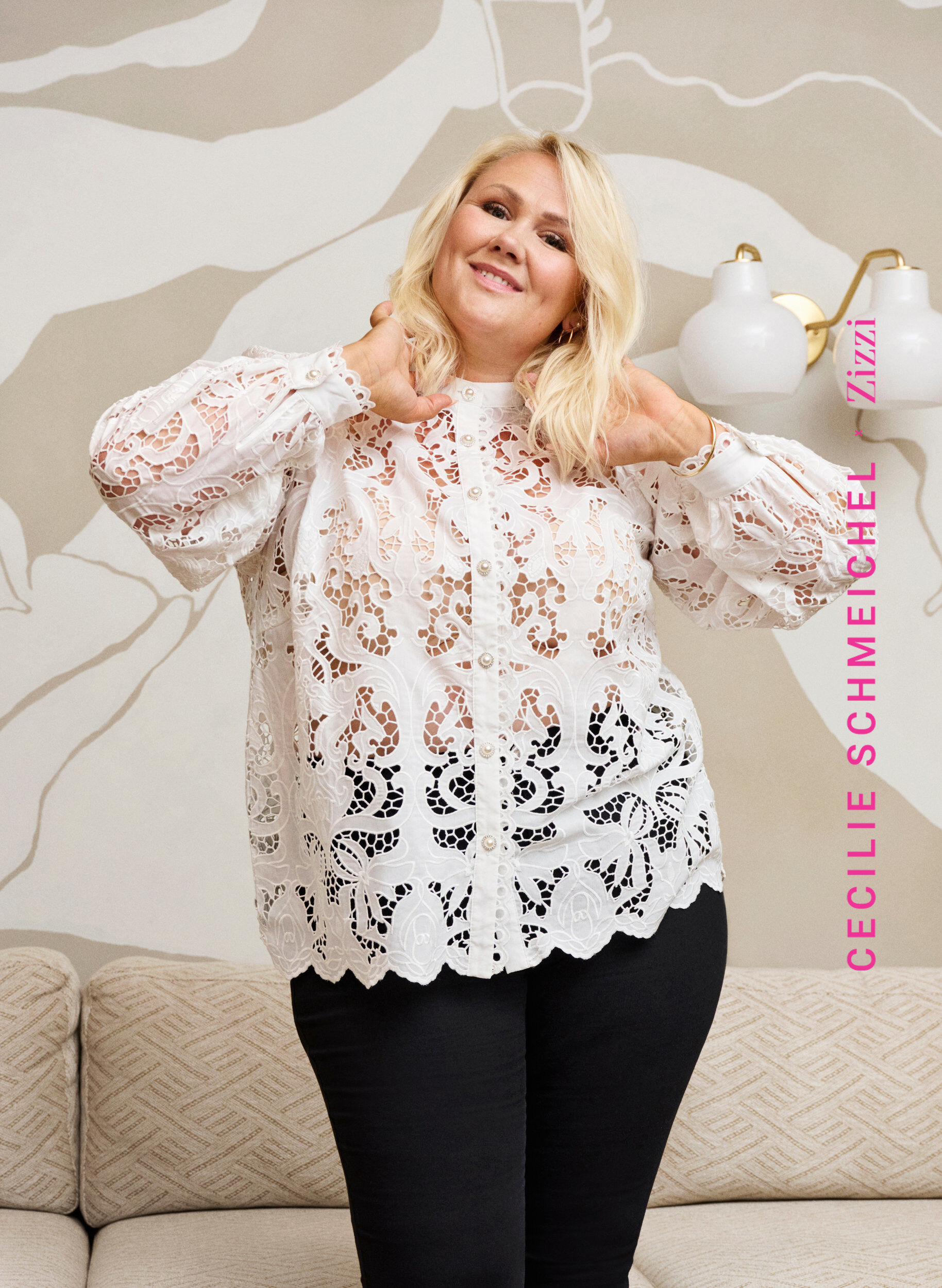 Zizzi Lang&auml;rmlige Hemdbluse aus Spitze, White, Image image number 0