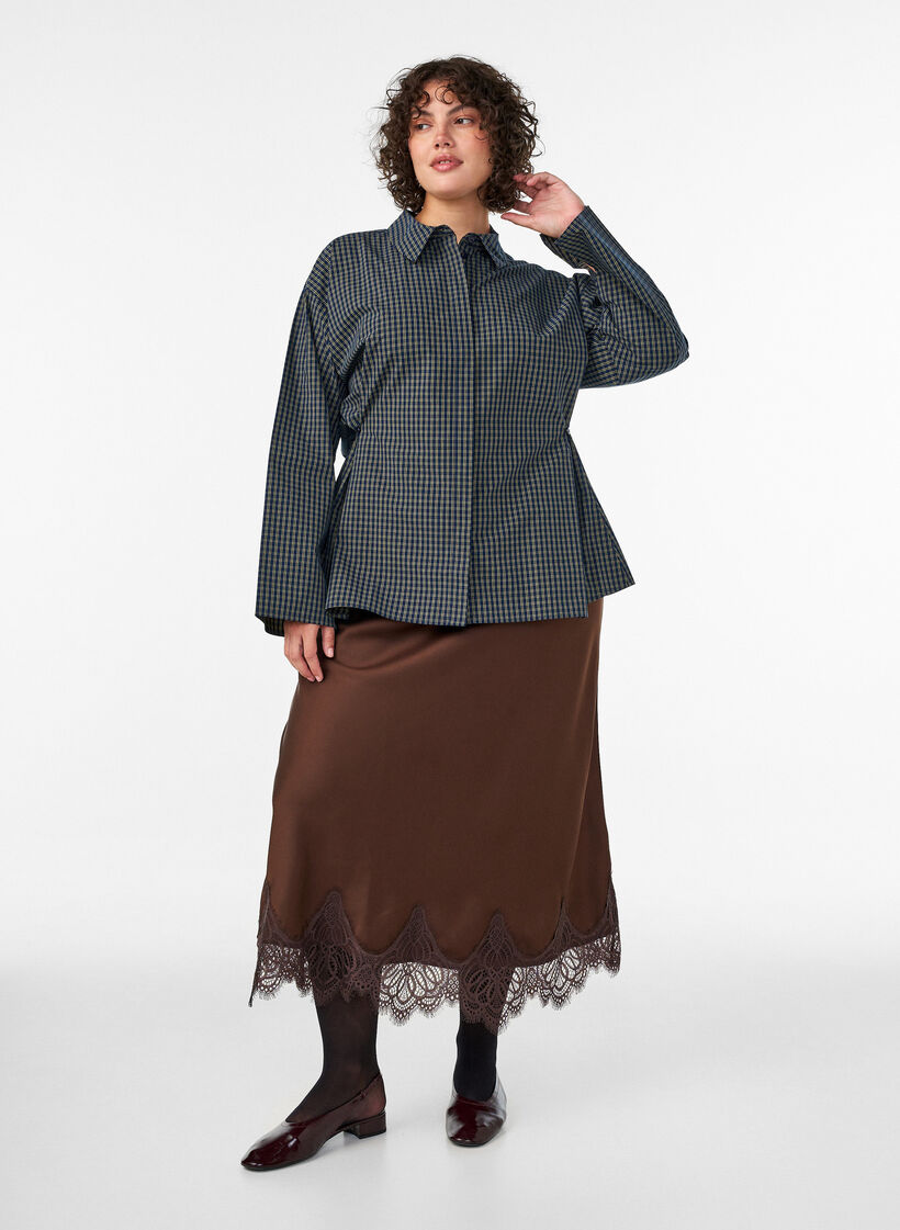 Midi-Rock aus Satin mit Spitzen, Braun, Model image number 0