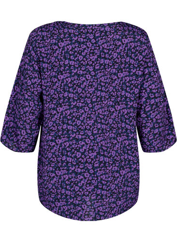Bluse aus Viskose mit 3/4 Ärmeln, Purple Leo AOP, Packshot image number 1