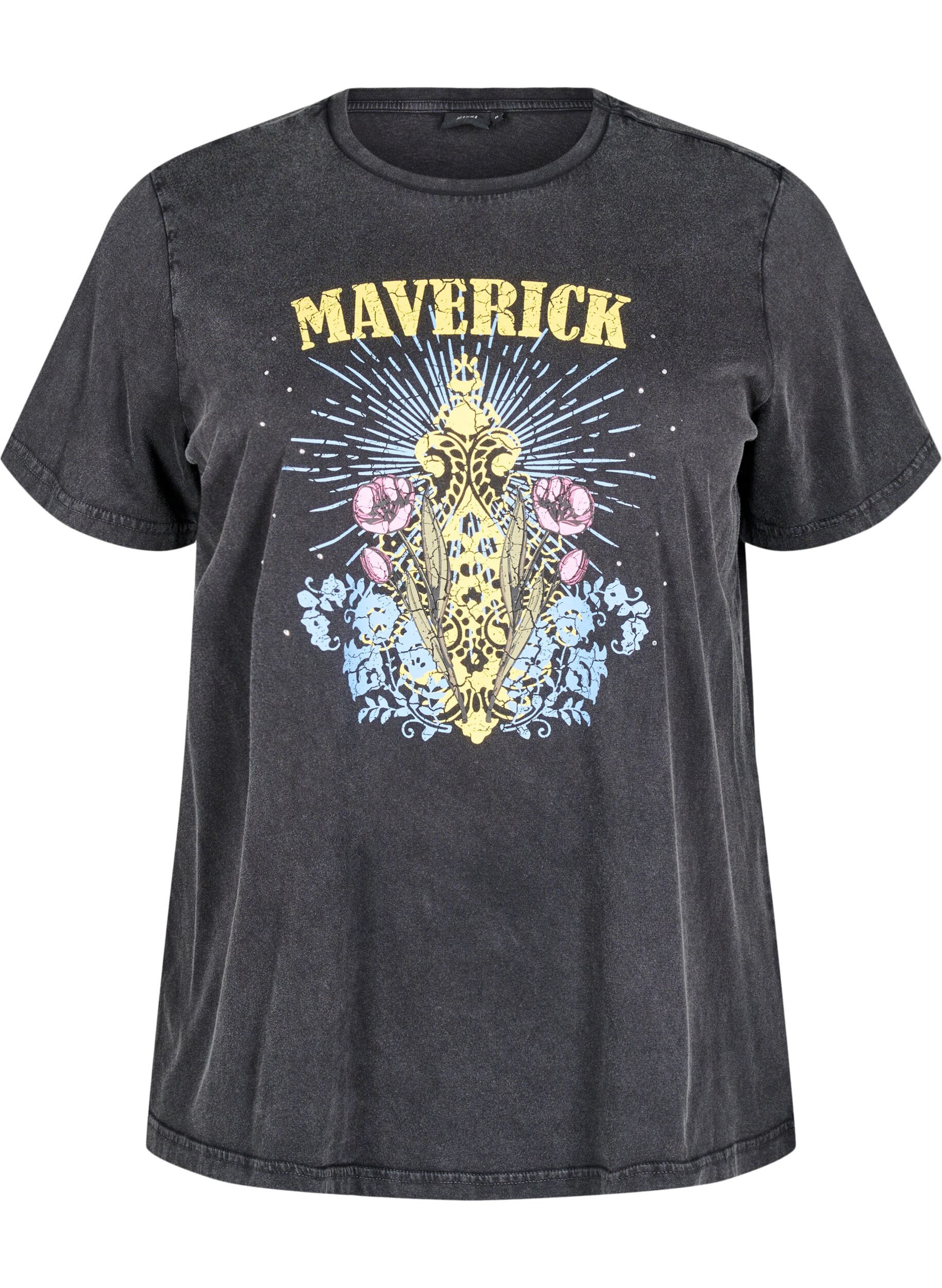 Zizzi T-Shirt aus Bio-Baumwolle mit Grafikprint, Grau, Packshot image number 0