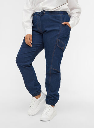 Lockere Jeans mit Tunnelzug, Medium Blue, Model image number 3