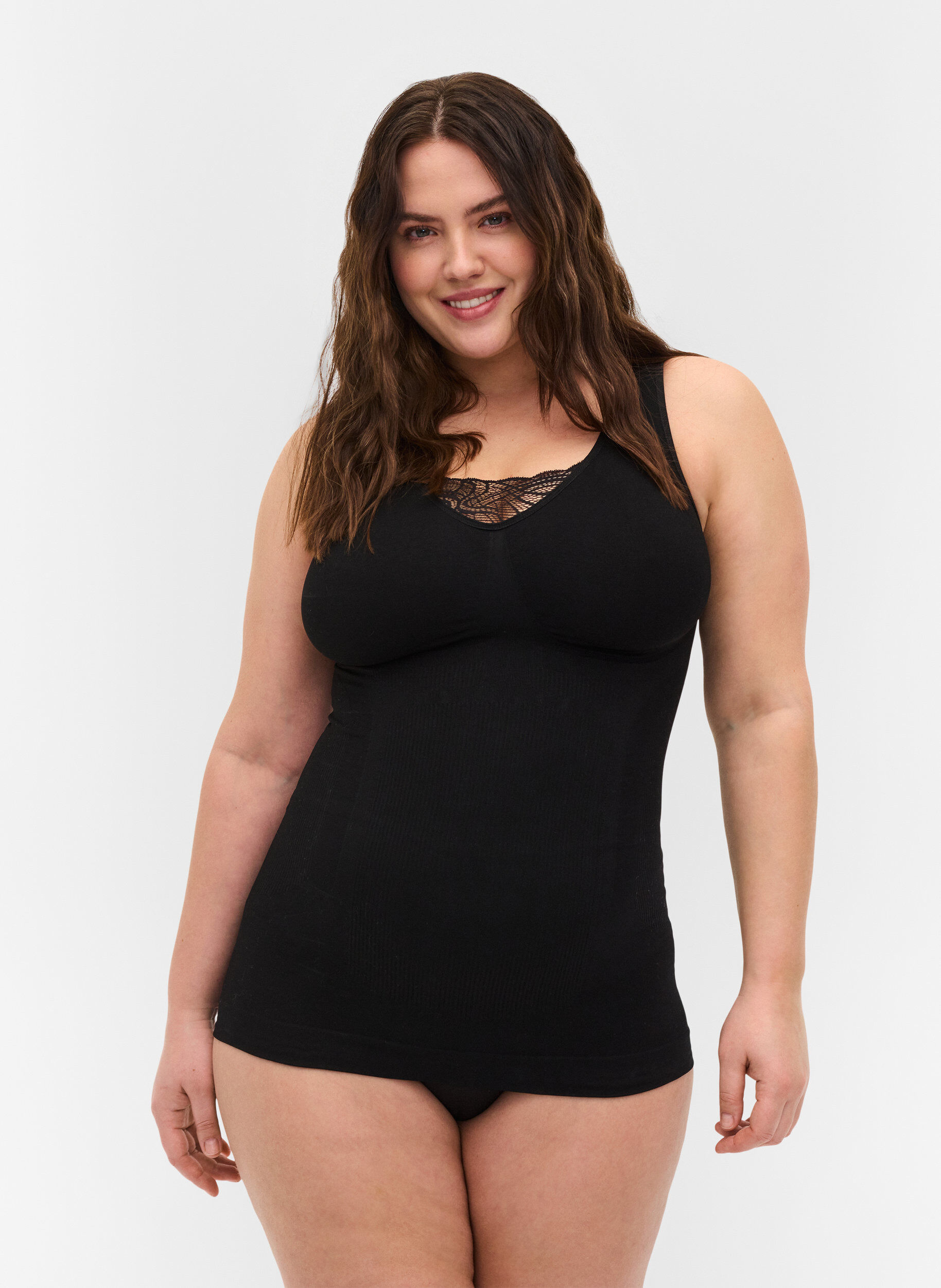 Zizzi Shapewear-Top mit Spitzendetail, Black, Model image number 0