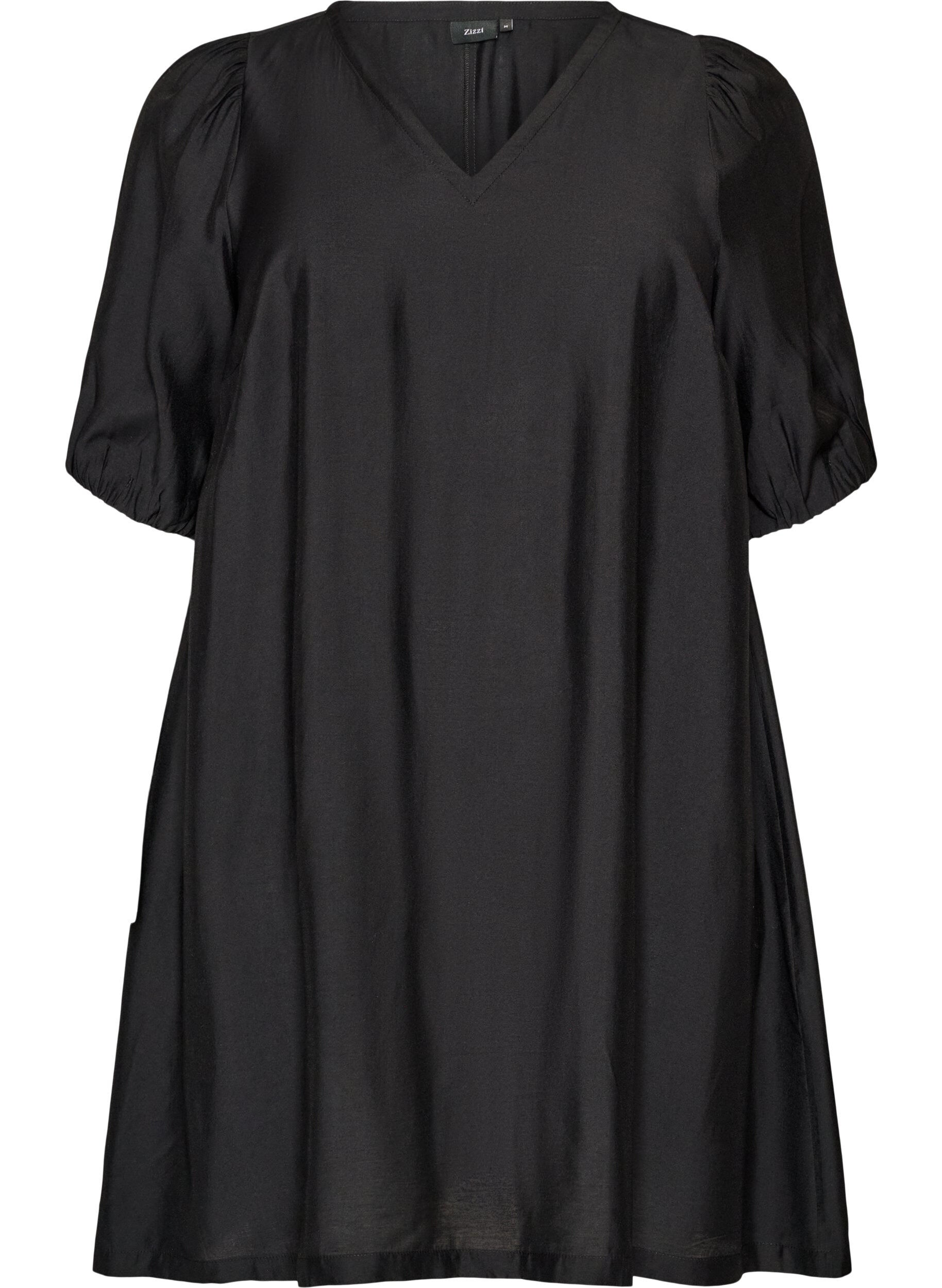ZizziKurzes A-Linien-Kleid mit V-Ausschnitt, Schwarz, Packshot image number 0