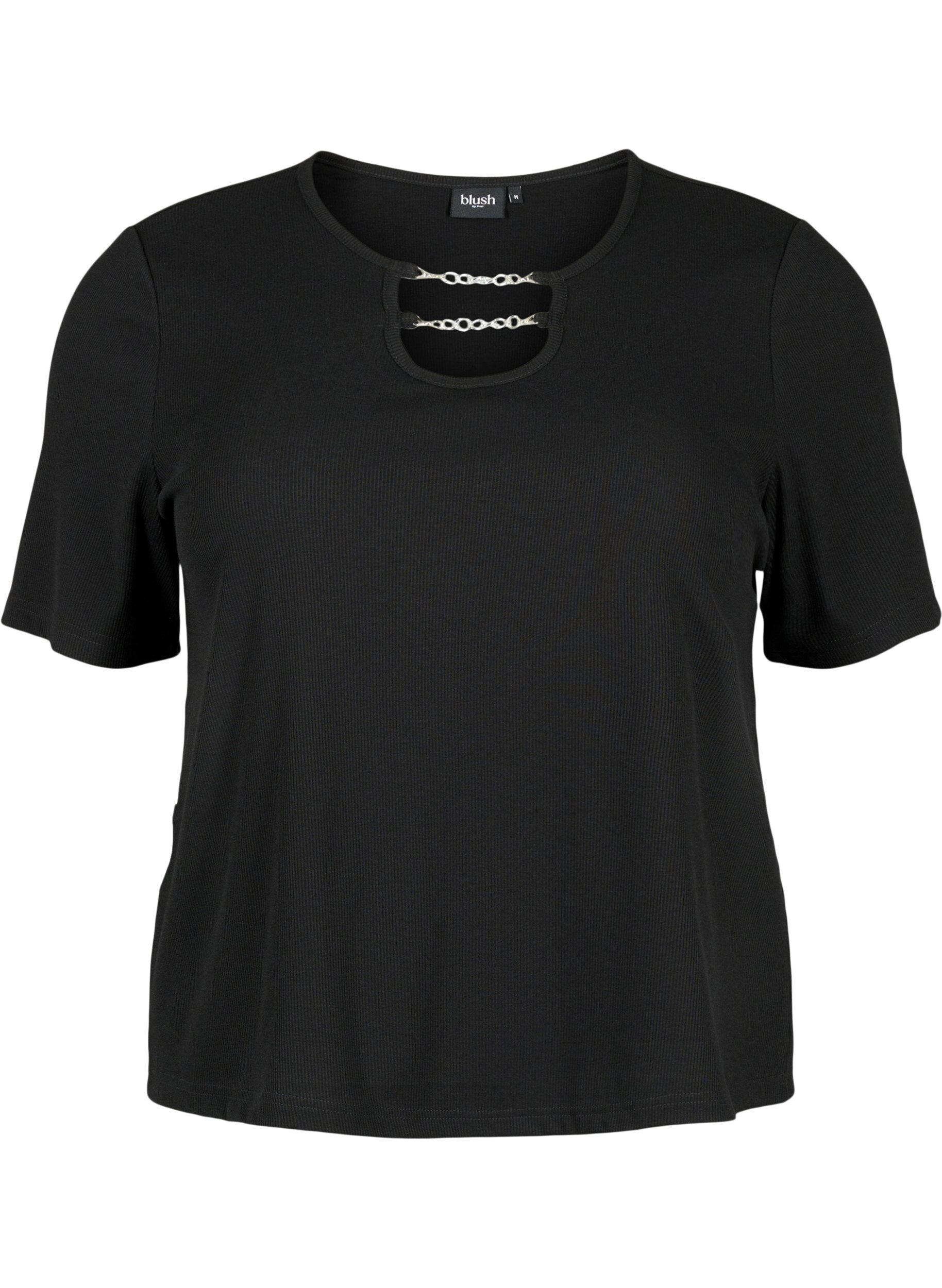 Zizzi Gerippte Bluse mit Kettendetail, Black, Packshot image number 0