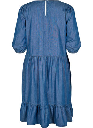 Baumwollkleid mit 3/4-Ärmeln und dekorativen Nähten, Blue, Packshot image number 1