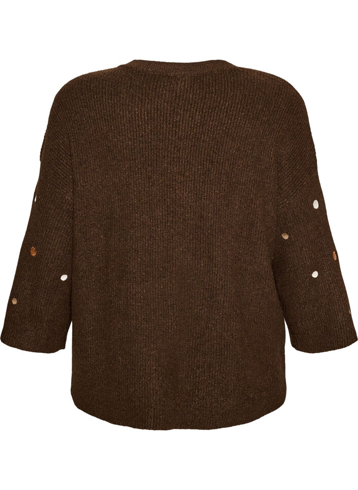 Strickbluse mit kleinen Stickmotiven, Braun, Packshot image number 1