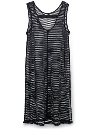 Ärmelloses Mesh-Kleid mit Schlitz, Black, Packshot image number 1