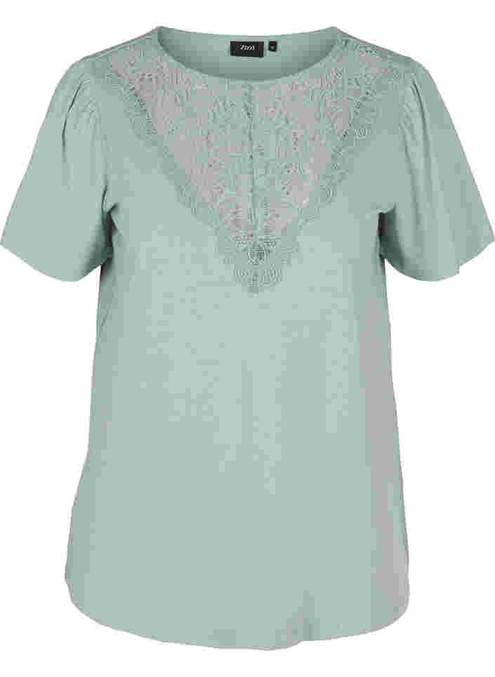 Kurzarm T-Shirt mit Spitzendetails, Silver Blue, Packshot image number 0