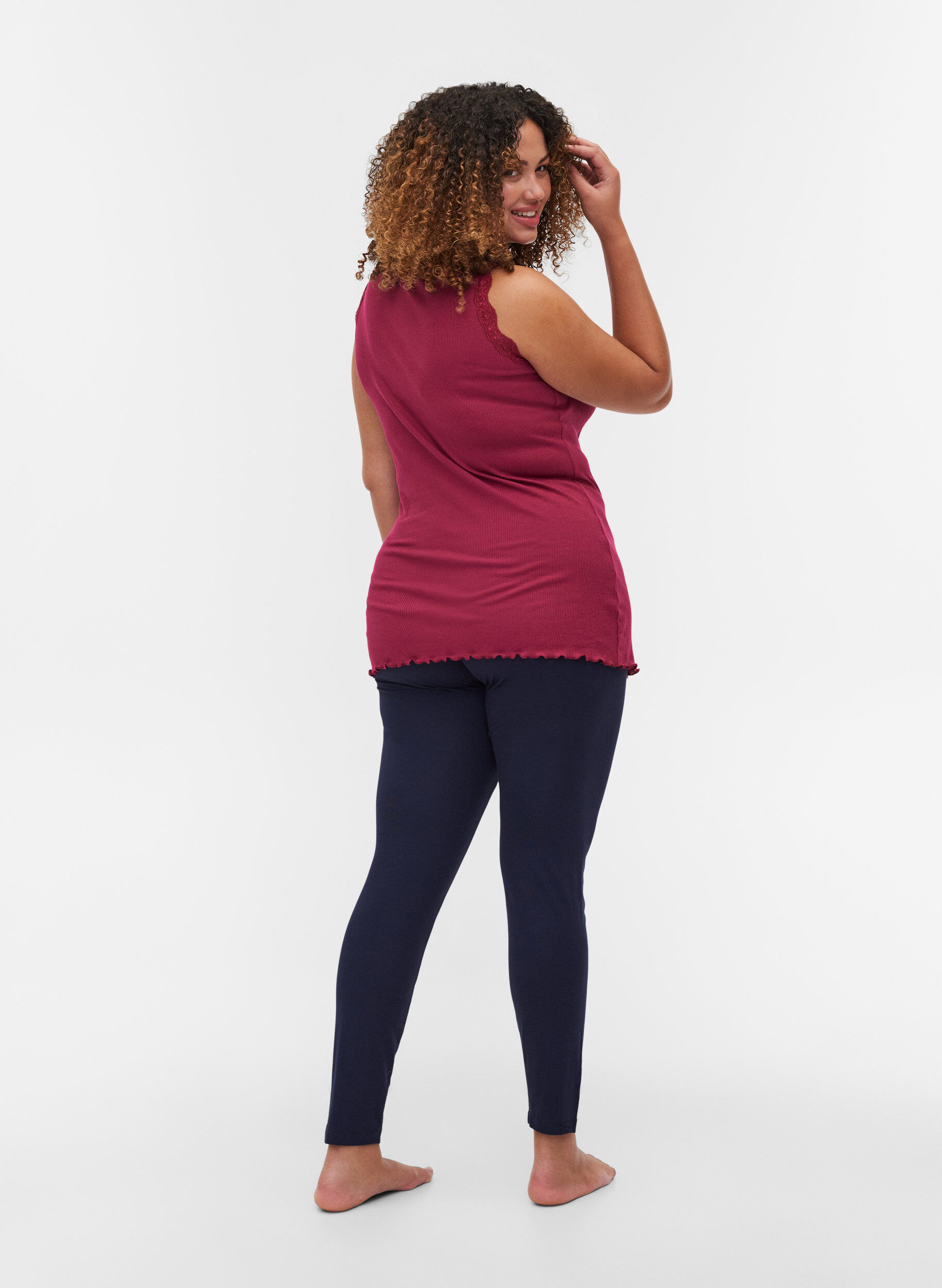Zizzi Lange Basic Leggings, Night Sky, Model image number 1