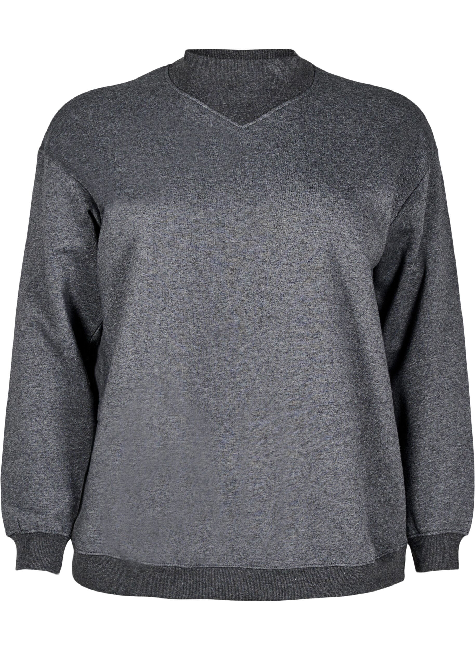 Zizzi Sweatshirt mit hohem Kragen und langen &Auml;rmeln, Grau, Packshot image number 0