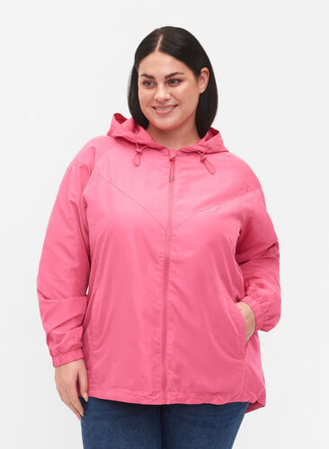 Kurze Jacke mit Kapuze und verstellbarer Saum, Hot Pink, Model image number 0