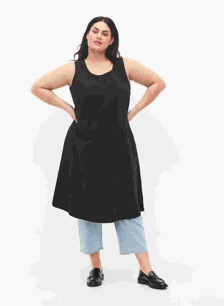 Ärmelloses Baumwollkleid mit A-Linie, Black, Model image number 0
