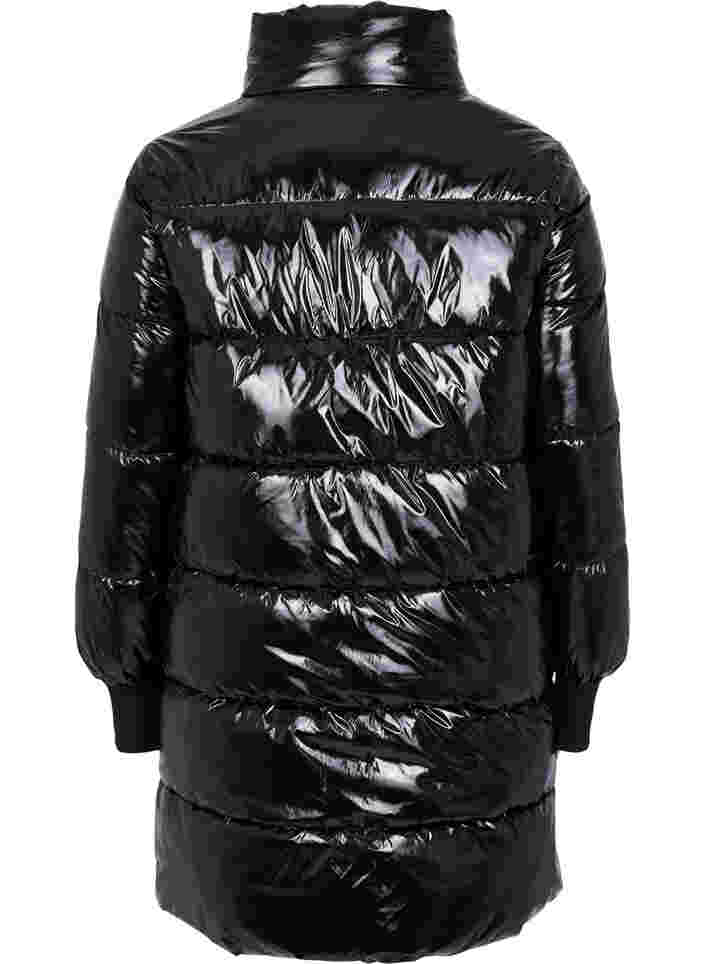 Glänzende Winterjacke mit Reißverschluss und Knopfverschluss, Black, Packshot image number 1
