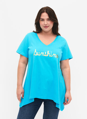 Baumwoll-T-Shirt mit kurzen Ärmeln, Blue Atoll Sunshine, Model image number 0