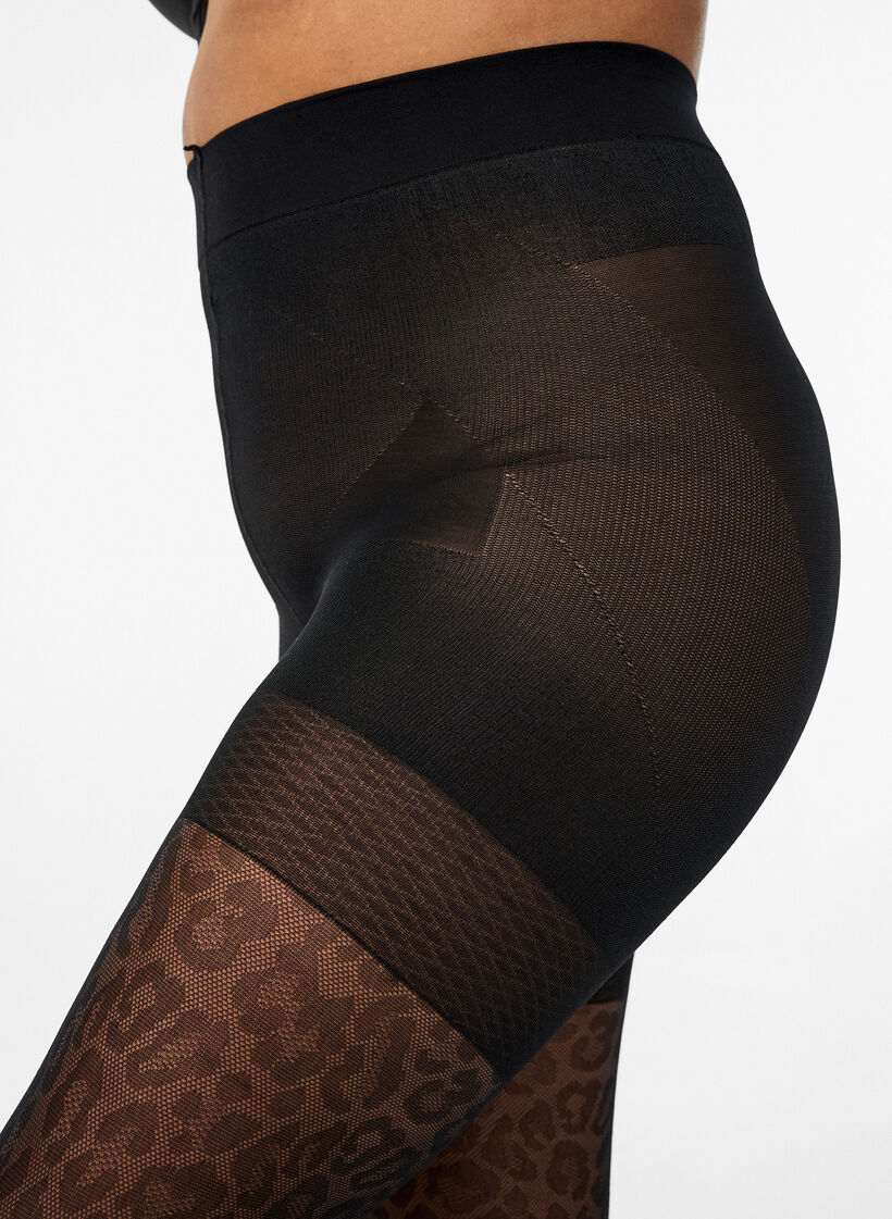 50 Denier Strumpfhose mit Leopardenmuster und Push-up, Schwarz, Model image number 2