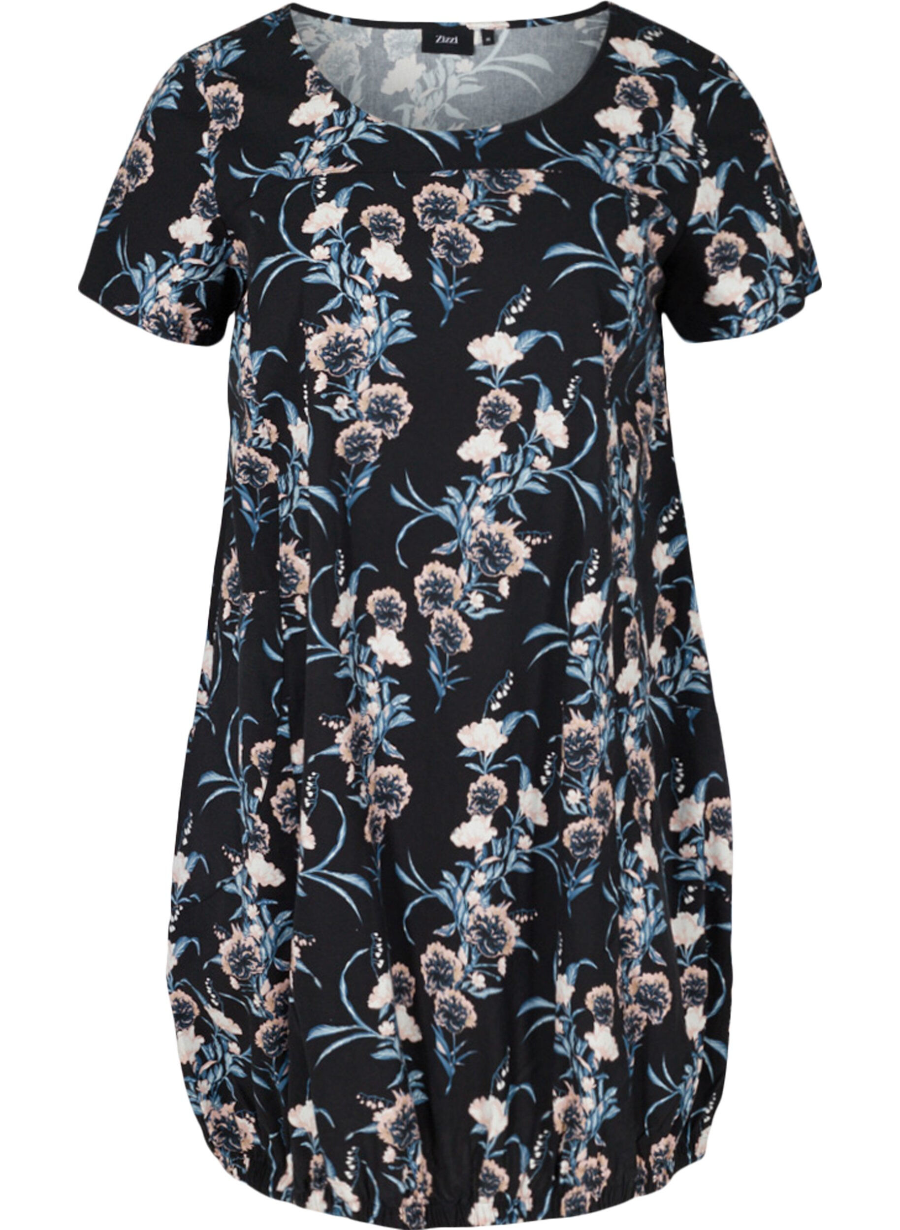 ZizziKurzarm Baumwollkleid mit Print, Blau, Packshot image number 0