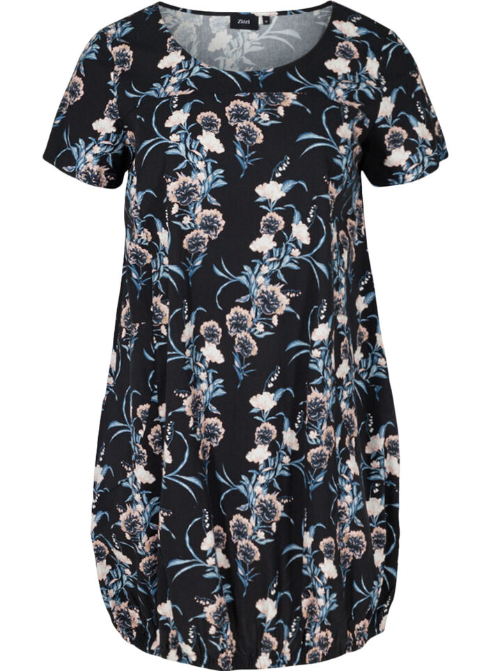 Kurzarm Baumwollkleid mit Print, Blau, Packshot image number 0