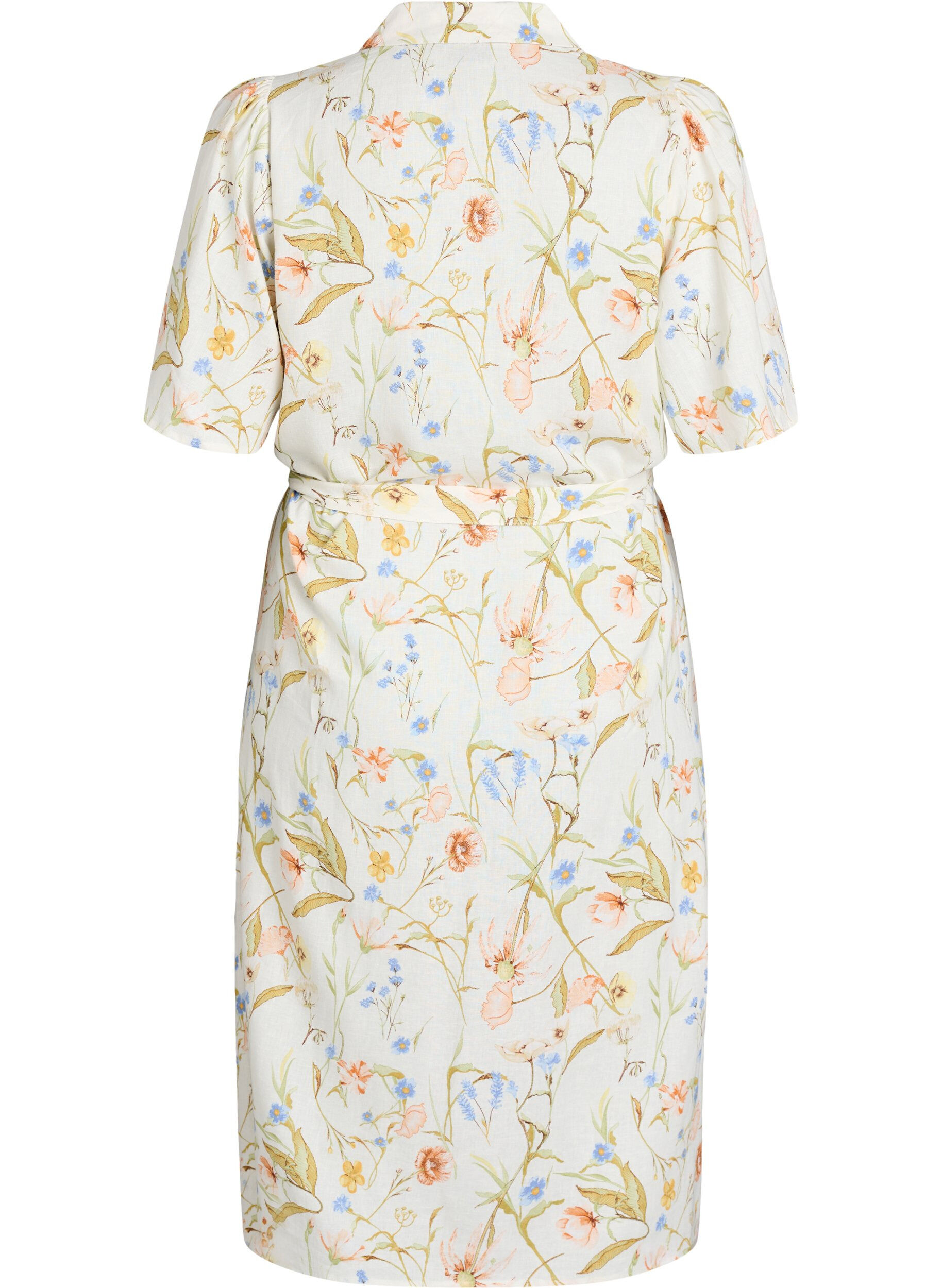 Zizzi Hemdblusenkleid aus Leinen und Viskose mit Bindeg&uuml;rtel, Vanille, Packshot image number 1