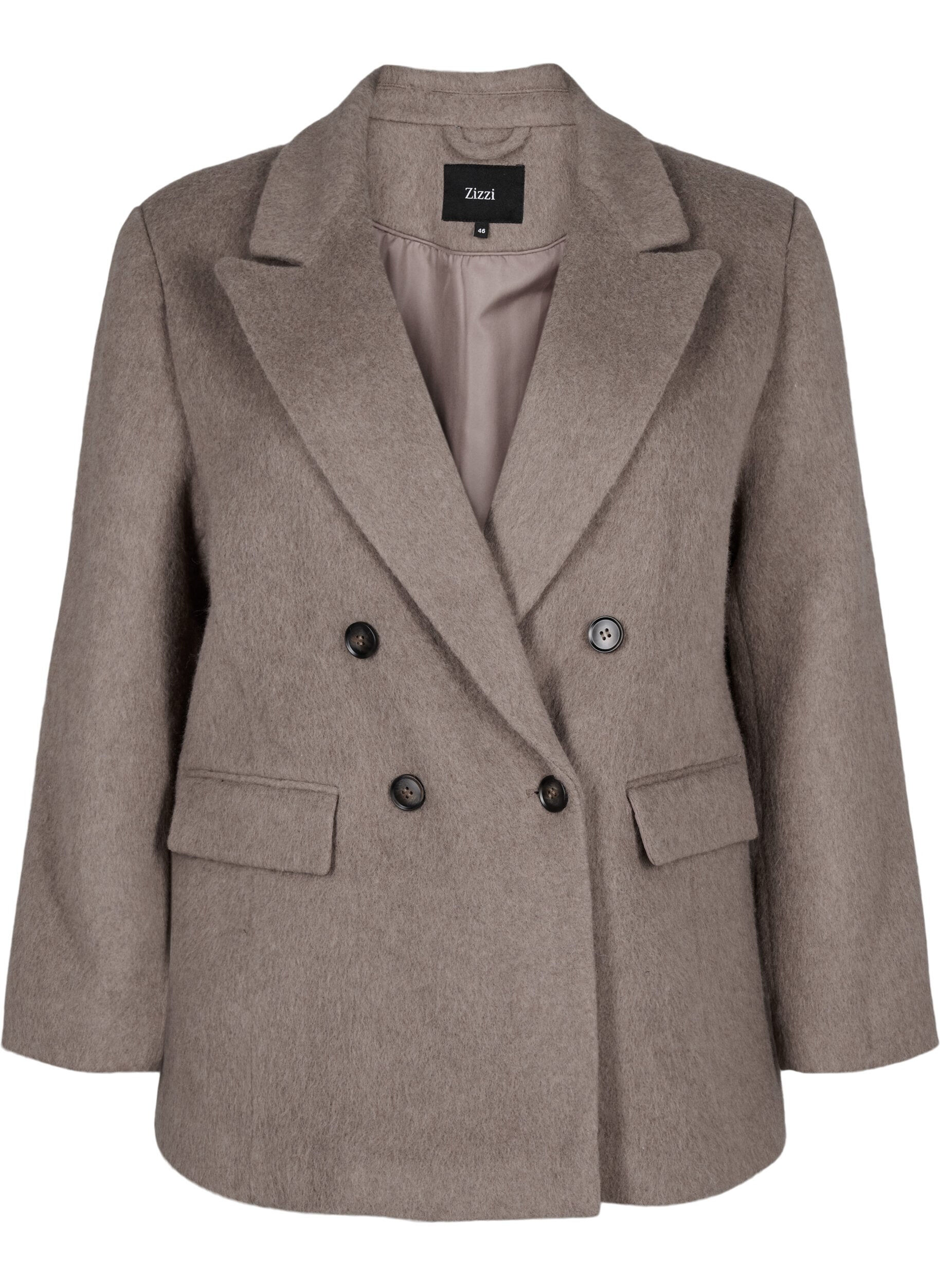 Zizzi Wollblazer mit angerauter Textur, Grau, Packshot image number 0