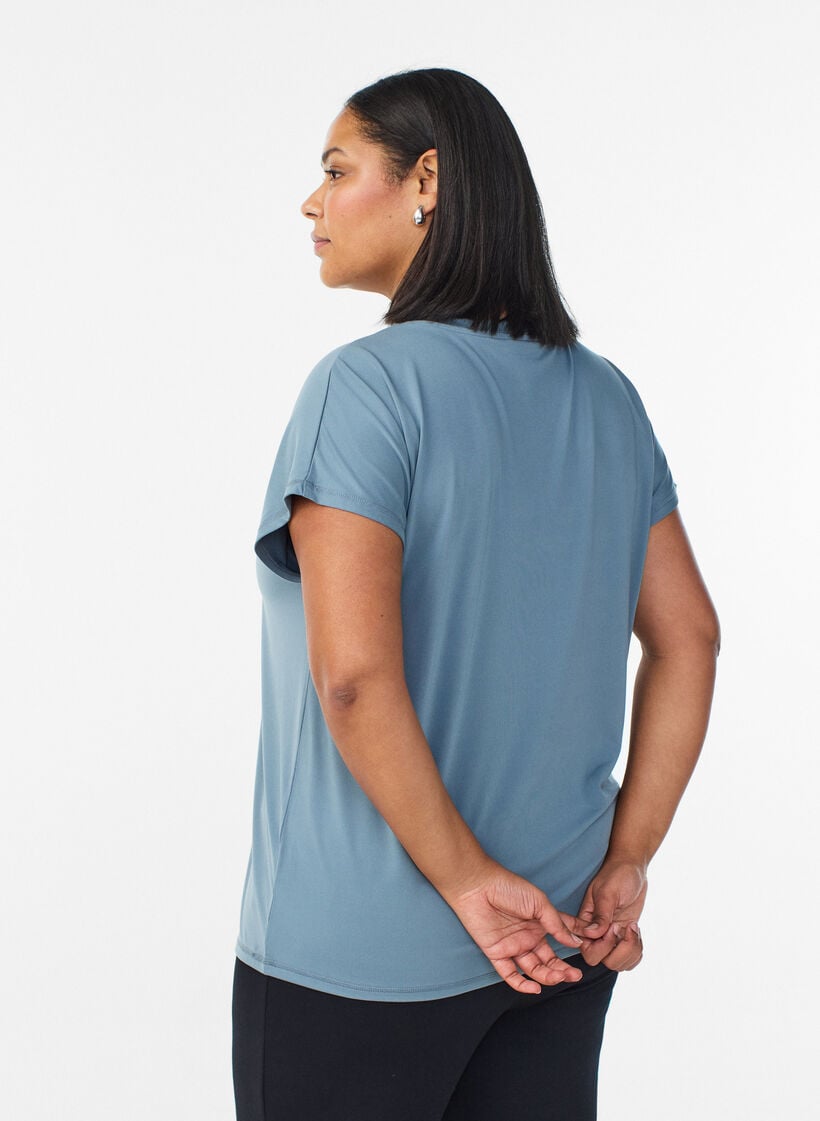 Lockeres Trainings-T-Shirt mit V-Ausschnitt, Grau, Model image number 2