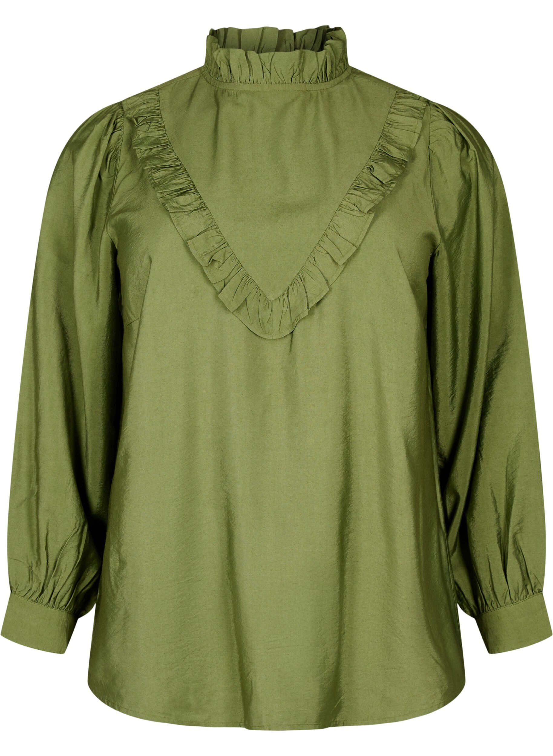 Zizzi Viskose-Bluse mit R&uuml;schen, Loden Green, Packshot image number 0