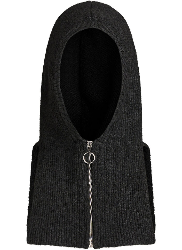 Balaclava aus Rippstrick mit Reißverschluss, Schwarz, Packshot image number 0