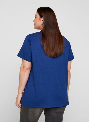 Kurzarm T-Shirt mit Lochstickerei, Twilight Blue, Model image number 1