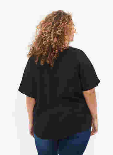 Viskose Bluse mit kurzen Ärmeln und V-Ausschnitt, Black, Model image number 1