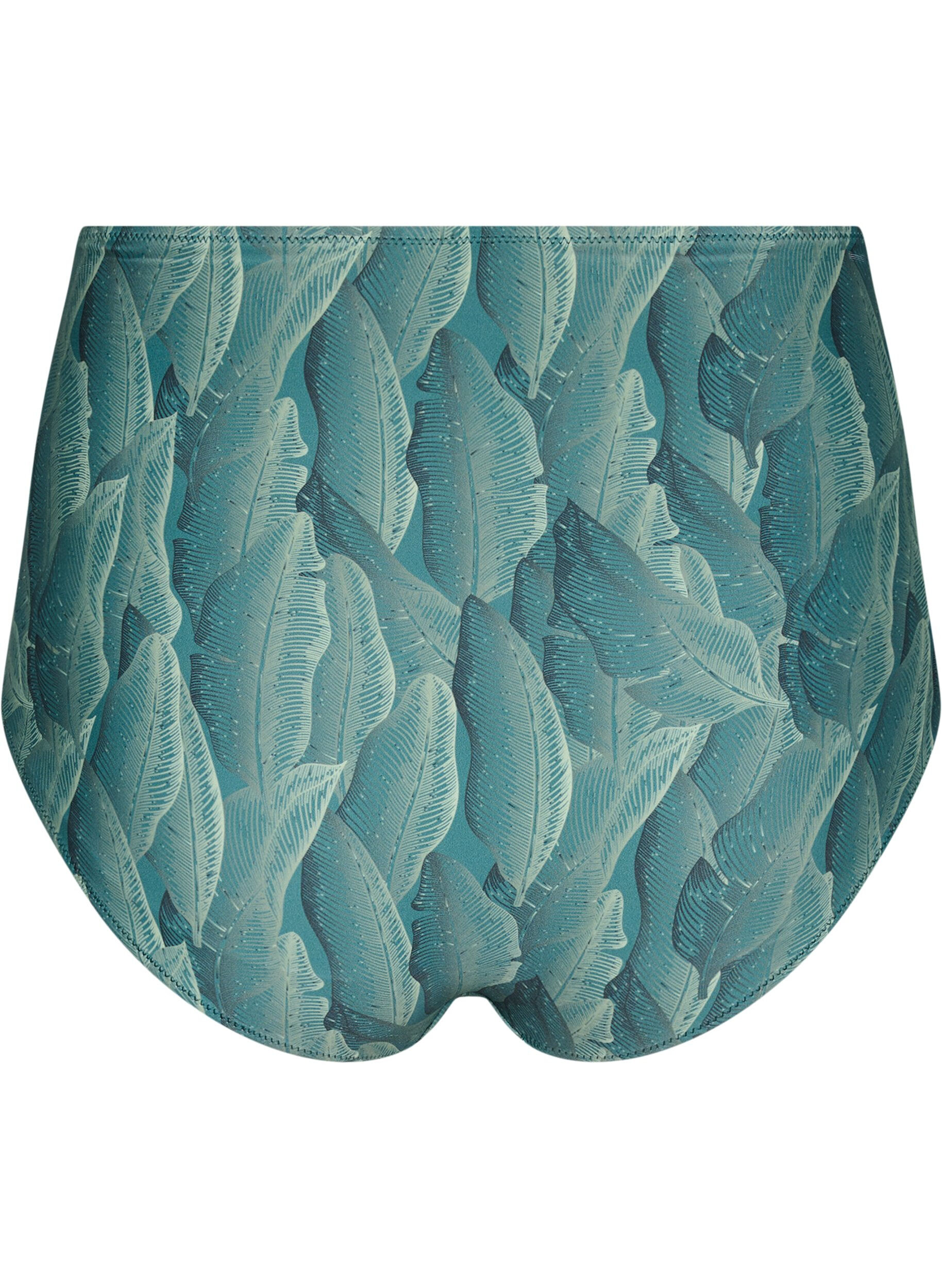 Zizzi Hoch taillierte Bikinihose mit Print, Gr&uuml;n, Packshot image number 1