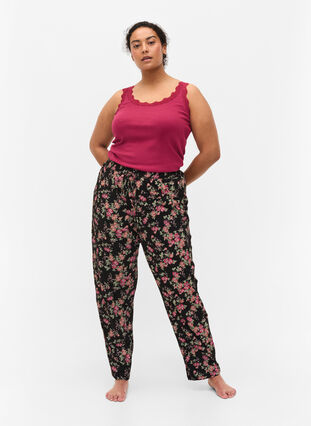 Schlafanzughose aus Baumwolle, Black Pink Oran Flow, Model image number 2