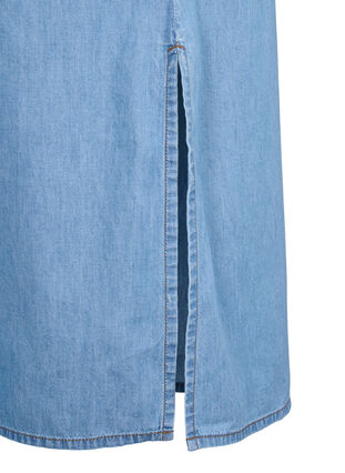Jeanskleid mit Schlitz und kurzen Ärmeln, Blue denim, Packshot image number 3
