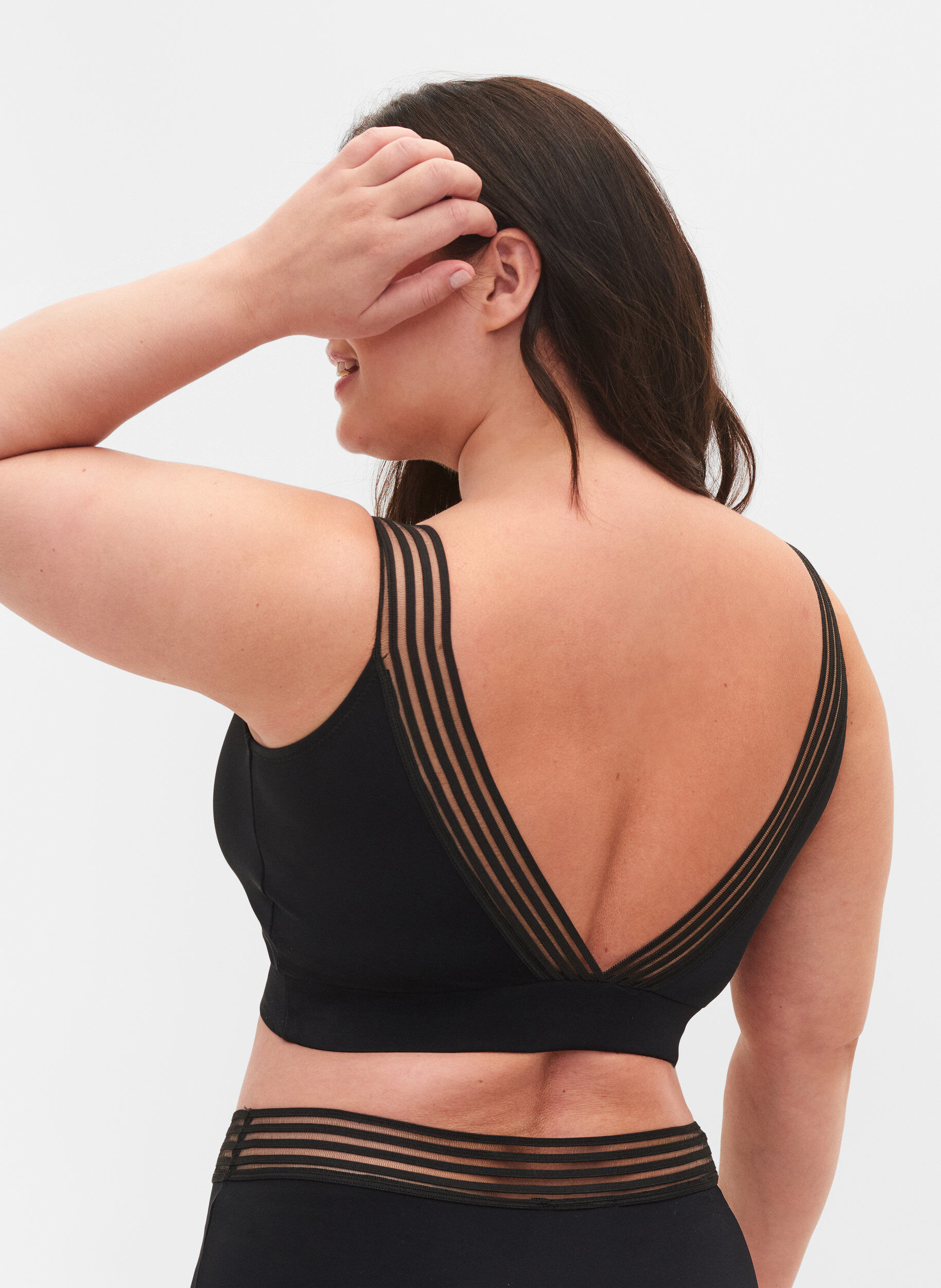 Zizzi Bikinioberteil mit Mesh, Black, Model image number 1