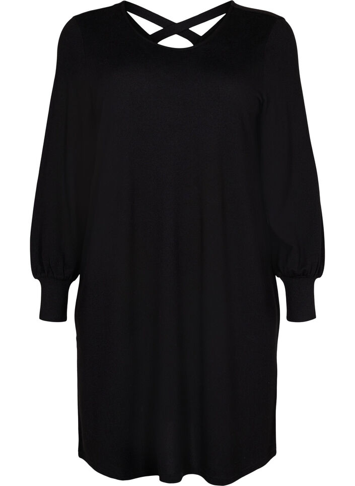 Langärmliges Kleid mit Rückenausschnitt, Black, Packshot image number 0