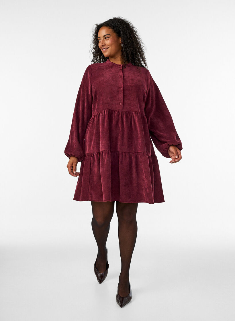 Cordkleid in A-Linie mit Stehkragen, Rot, Model image number 1